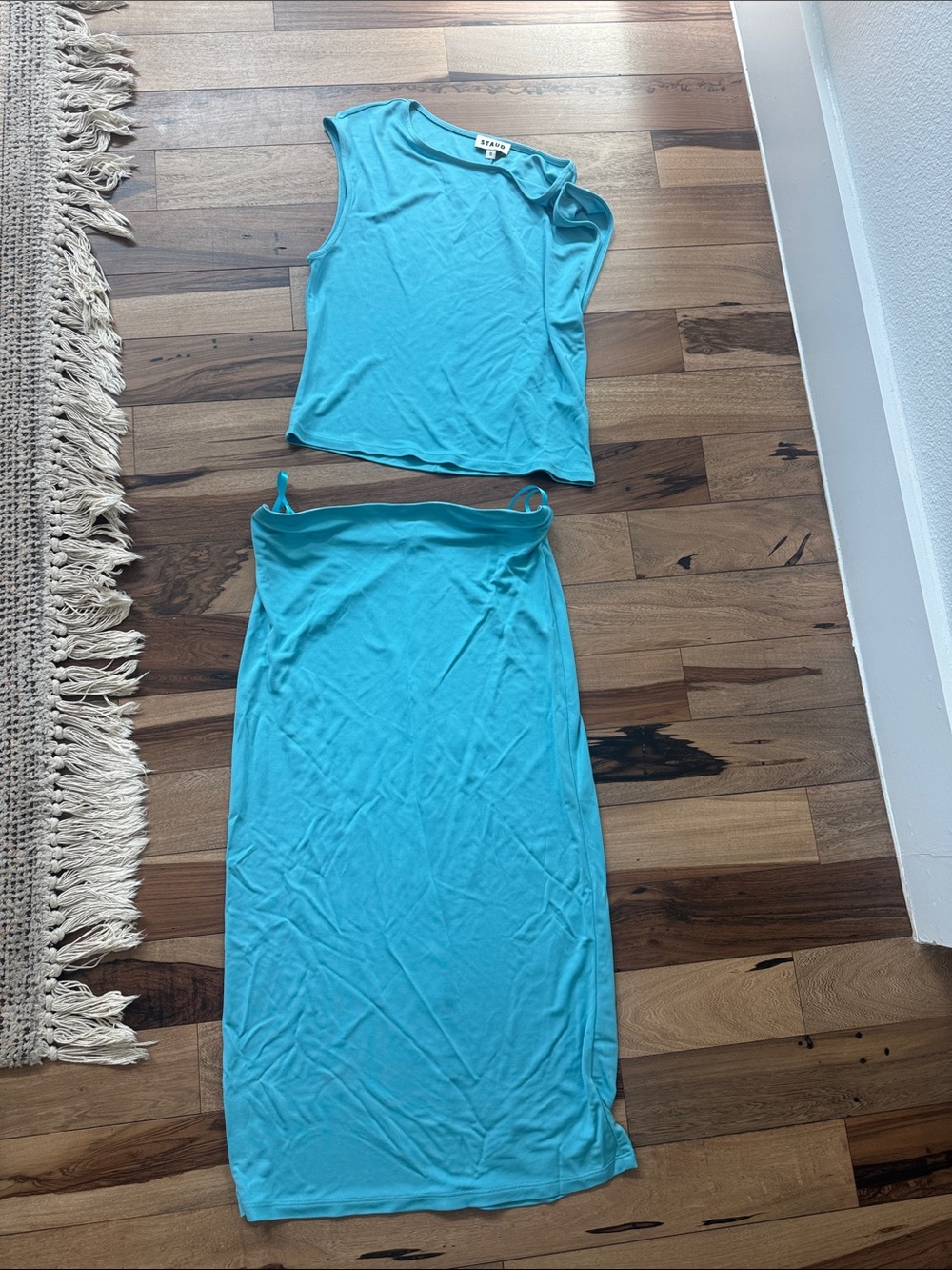 STAUD Sleeveless Crop Top & Maxi Skirt Set in Turquoise